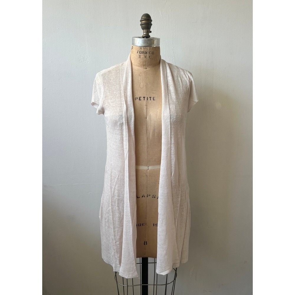 Eileen Fisher Sheer Hemp Rib Cap Sleeve Cardigan Opal Pink XS S6SHY-K3886M